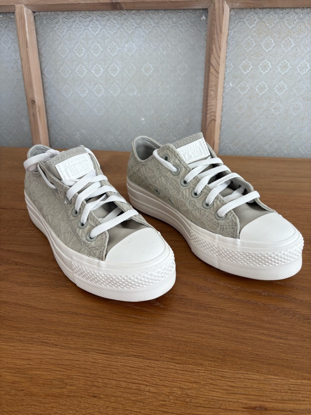 Converse Low Top Platform Sneakers in Light Gray and White - Picture 1 of 6